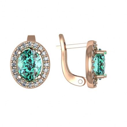 Серьги с алпанитами парайба и фианитами из серебра 925 с золочением 352283