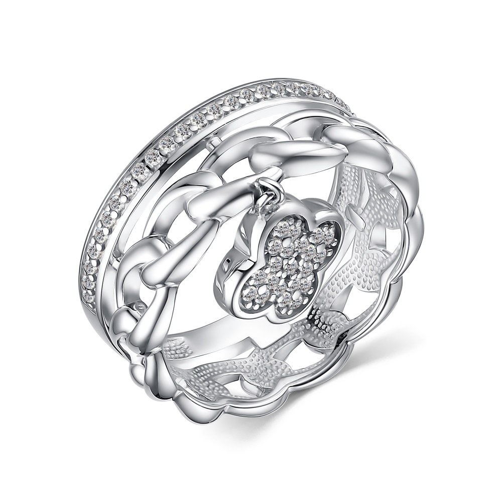 Кольцо Клевер с фианитами из серебра 925 с родированием 01-3875/КЦ10-17