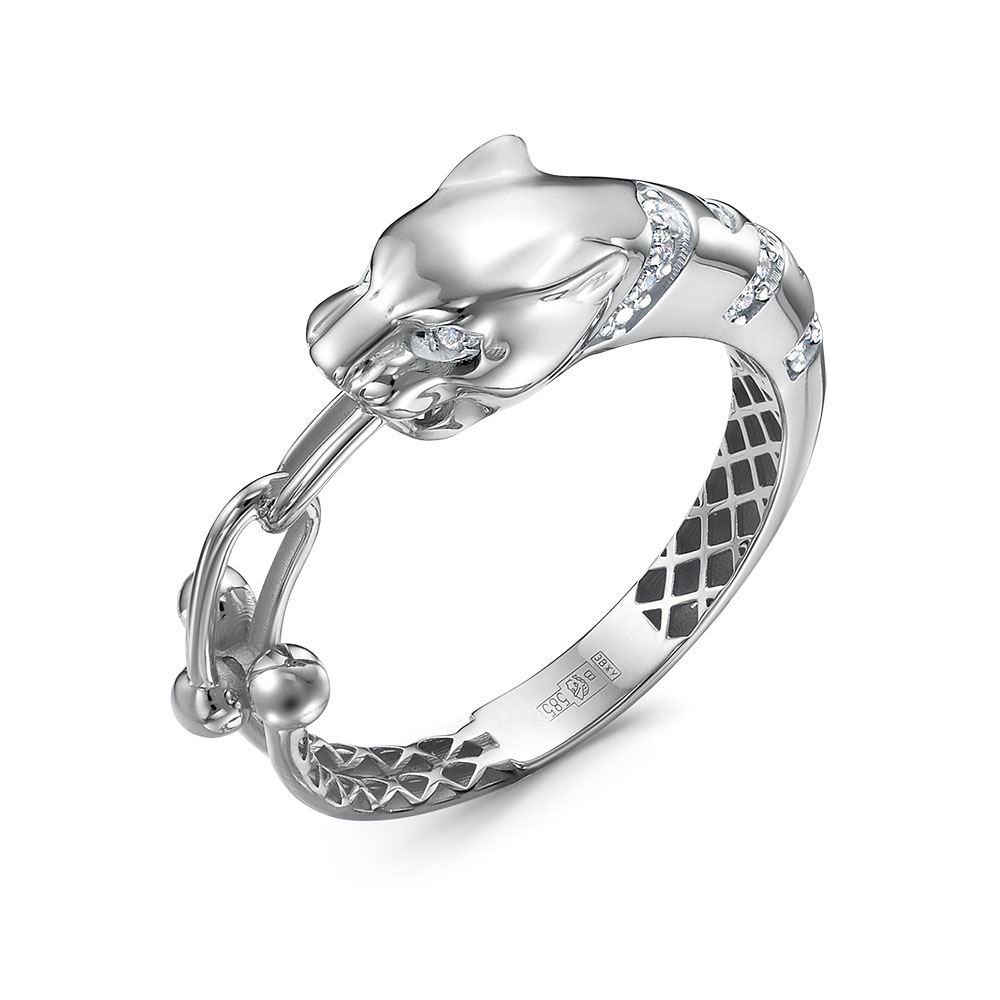 Кольцо Пантера с фианитами из серебра 925 с родированием с110320