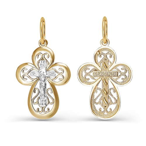 Крест из красного золота 585 с родированием 080293