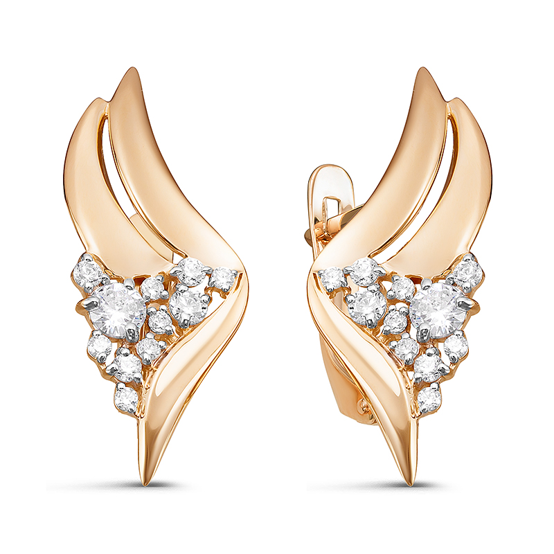 Серьги с фианитами из красного золота 585