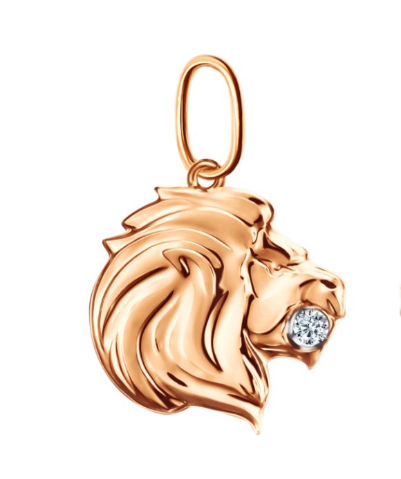Подвеска знак зодиака Лев с фианитом из красного золота 585 ЗЗ/лев1