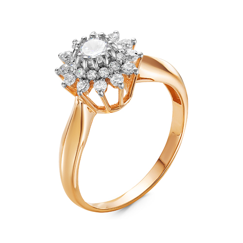 Кольцо Малинка с фианитами из красного золота 585 с родированием 1335107 1 1 1