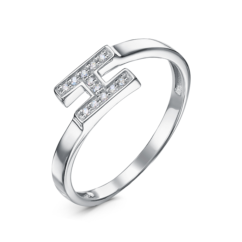 Кольцо Буква Н с фианитами из серебра 925 с родированием с1105337