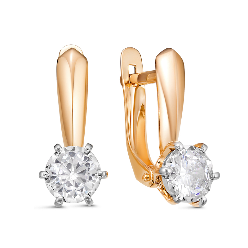 Серьги с фианитами из красного золота 585 1200341