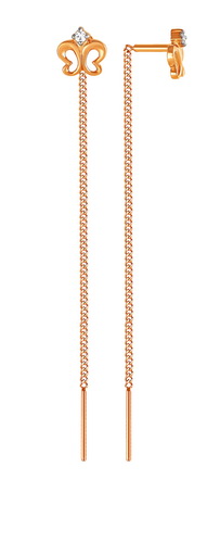 Серьги-продевки с фианитами из красного золота 585 2206907 1 1 1