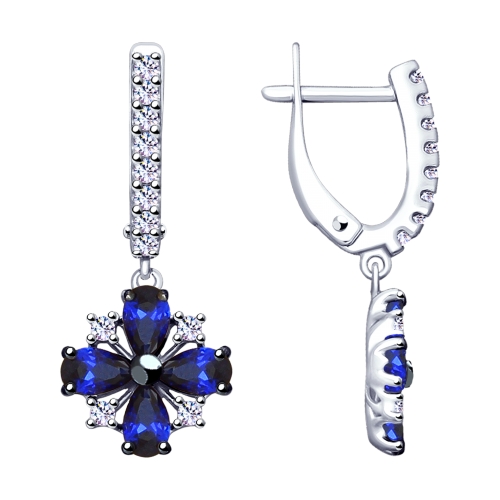 Серьги с сапфирами гт из серебра 925 с родированием