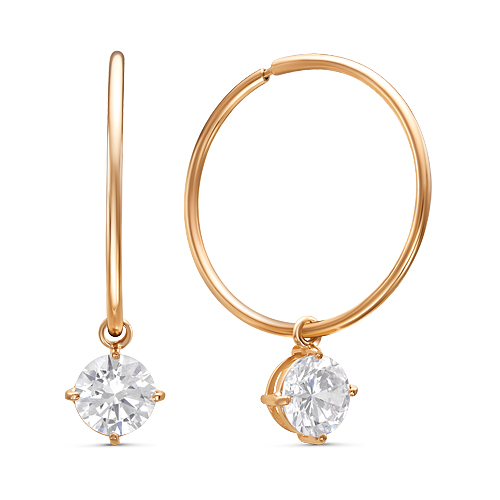 Серьги-конго с фианитами из красного золота 585 20020к 1 1 10            