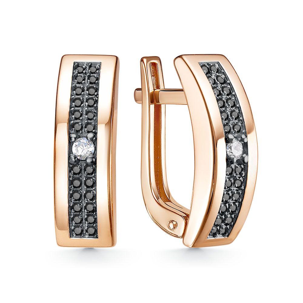 Серьги с чёрными фианитами из красного золота 585 с родированием 120679 ч