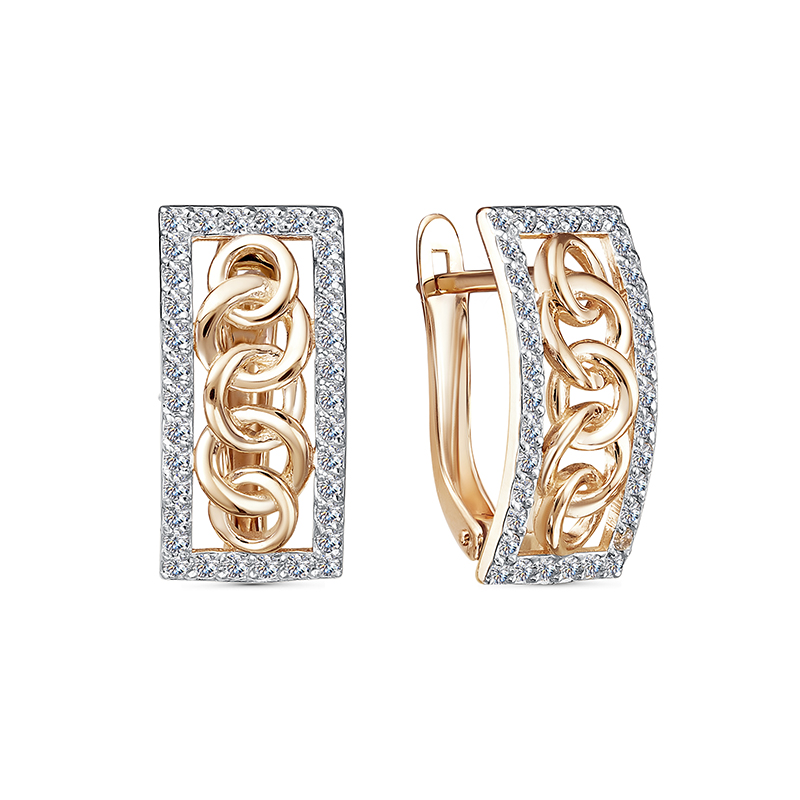 Серьги с фианитами из красного золота 585 с родированием 2641107 1 1 1