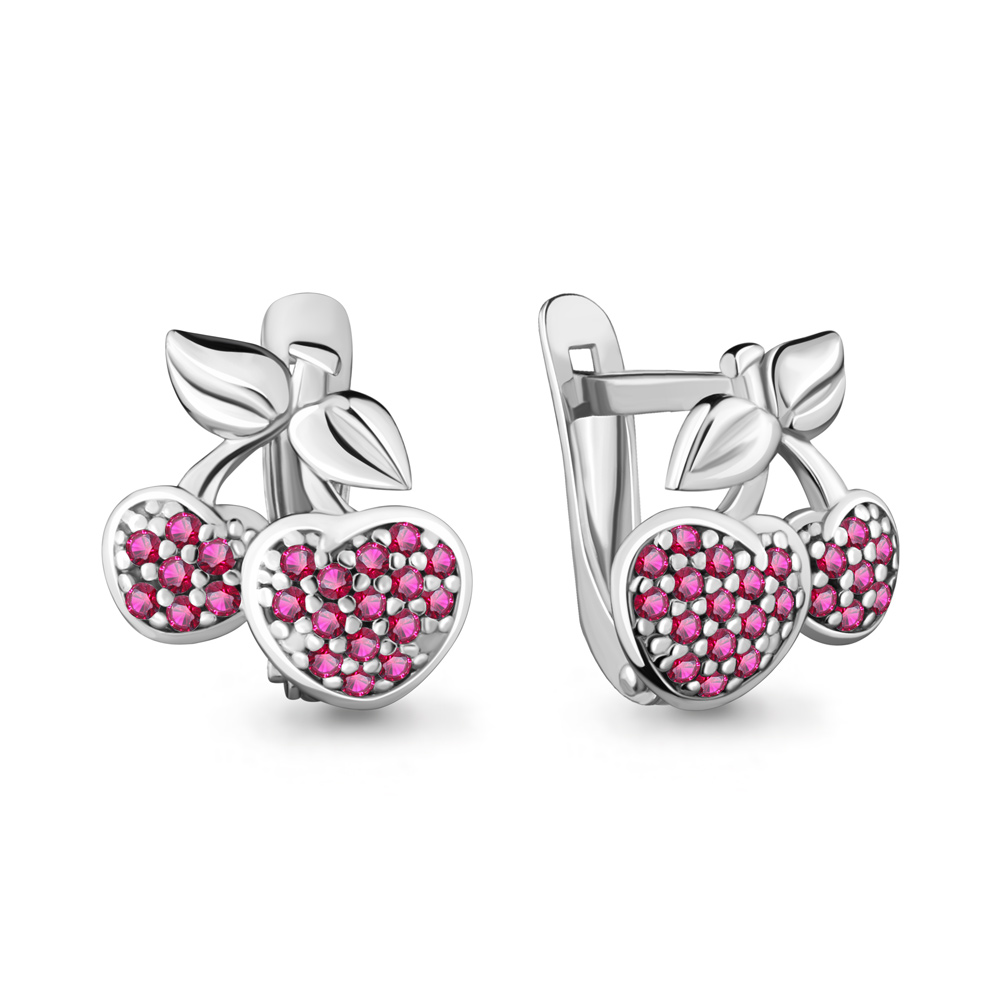Серьги детские Вишенки с корундами из серебра 925 с родированием 42564В.5