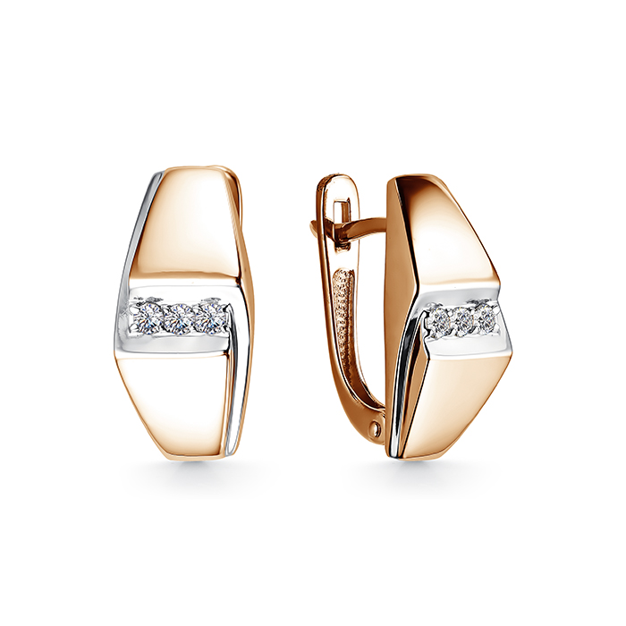 Серьги с бриллиантами из красного золота 585 с родированием С/182-120