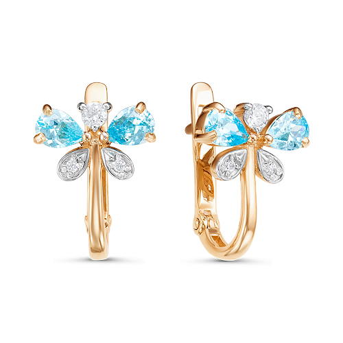 Серьги детские Бабочки с фианитами из красного золота 585 2438307 1 13 1