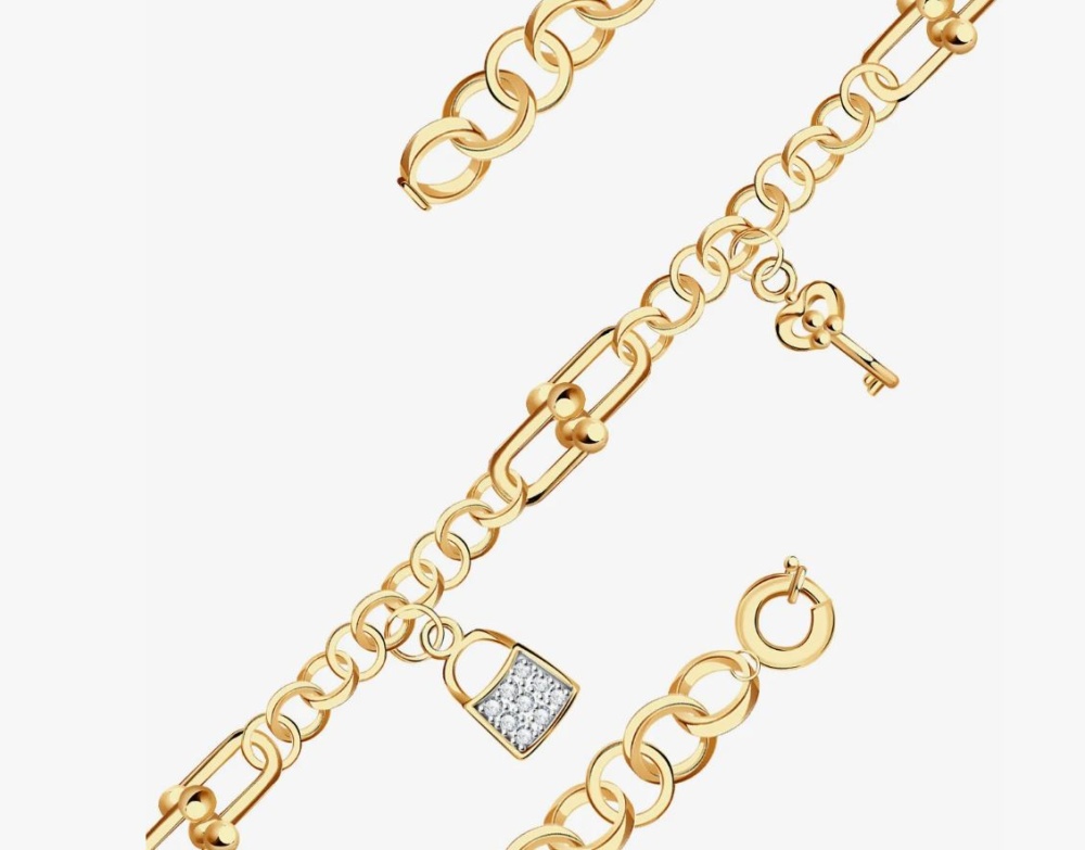 Браслет с ониксом и фианитами из серебра 925 с золочением с070252 к