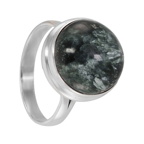 Кольцо с серафинитом из серебра 925 с родированием ИАКС32114Х14СР0N6