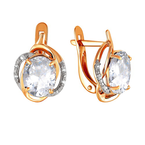 Серьги с горным хрусталем и фианитами из красного золота 585 с родированием 2107608 1 99 1