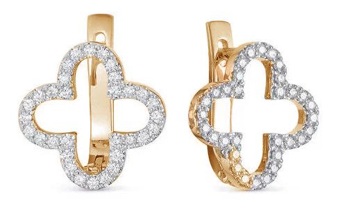 Серьги Клевер с фианитами из серебра 925 с золочением Z2-11093з