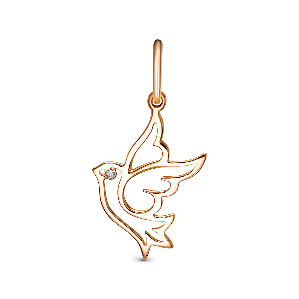 Подвеска Голубь с бриллиантом из красного золота 585 3-482-100К
