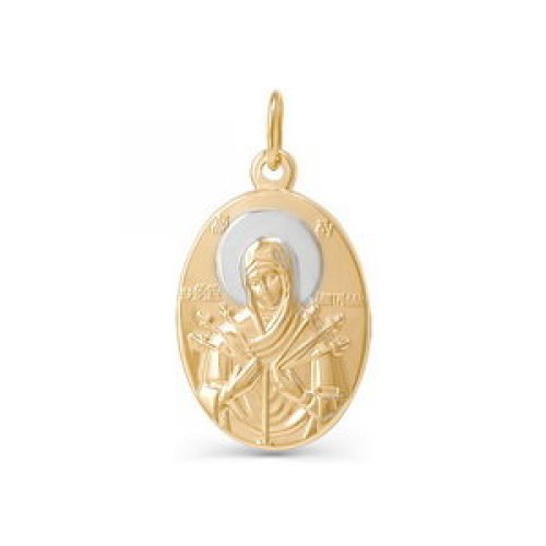 Икона нательная Божией Матери Семистрельной из красного золота 585 с родированием 030240