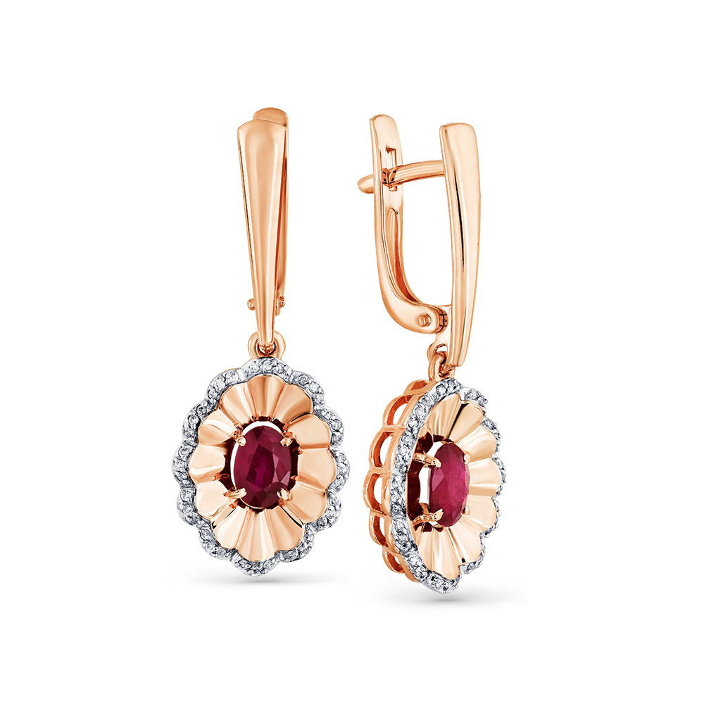 Серьги с рубинами и бриллиантами из красного золота 585 2-107851-00-03