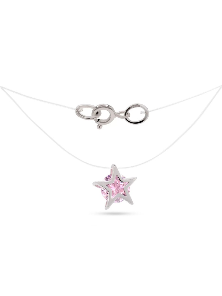 Колье на леске Звезда с розовым фианитом из серебра 925 с родированием с1.06.01.02