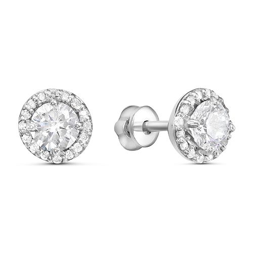 Серьги-пусеты с фианитами из серебра 925 с родированием 4-0491