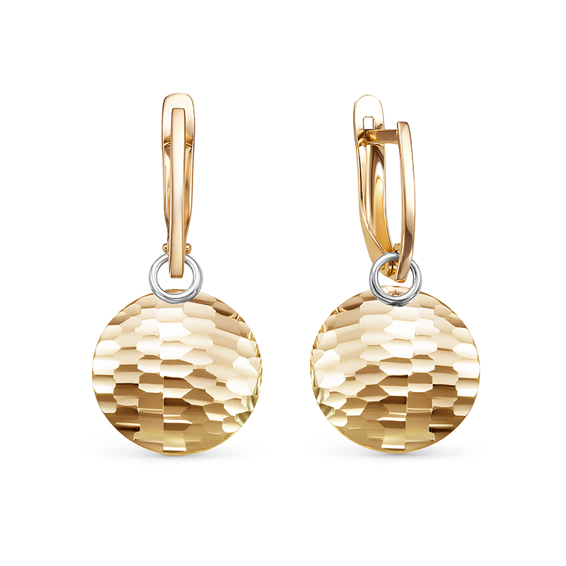 Серьги с алмазной гранью из красного золота 585 с родированием 222859