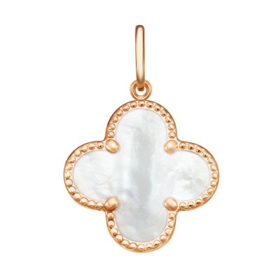 Подвеска Клевер с перламутром из красного золота 585 ПВП 15-5