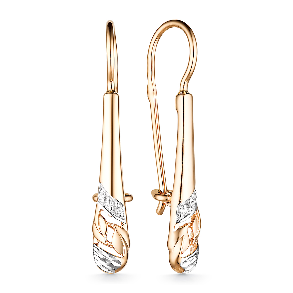 Серьги с фианитами из красного золота 585