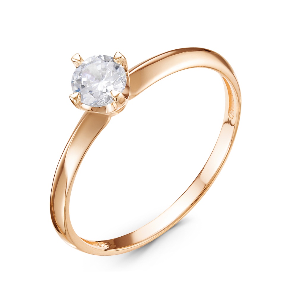 Кольцо с фианитом из красного золота 585
