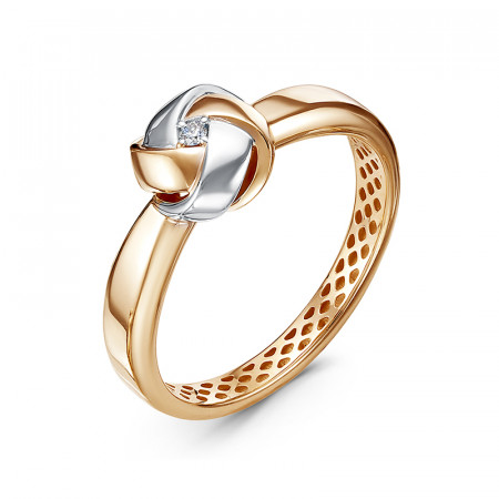 Кольцо с бриллиантом из красного золота 585 с родированием