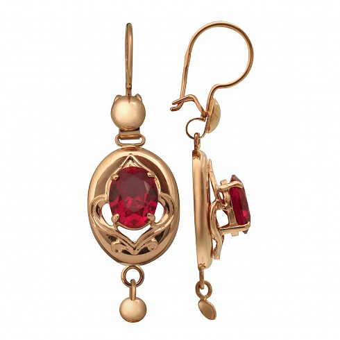 Серьги с фианитами из красного золота 585