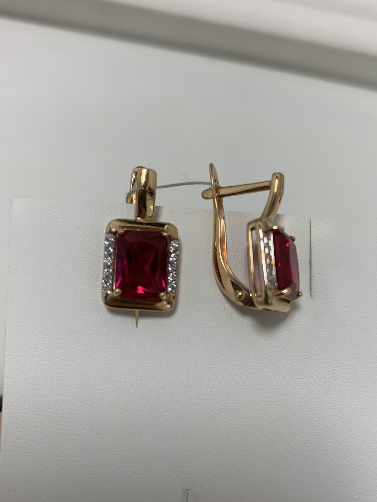 Серьги с корундами рубина и фианитами из красного золота 585 2297207 1 16 1