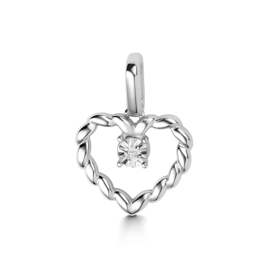 Подвеска Сердце с бриллиантом из серебра 925 с родированием