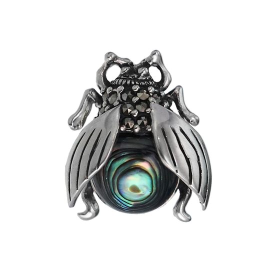 Брошь с гелиотисом и марказитами "Муха" из серебра 925