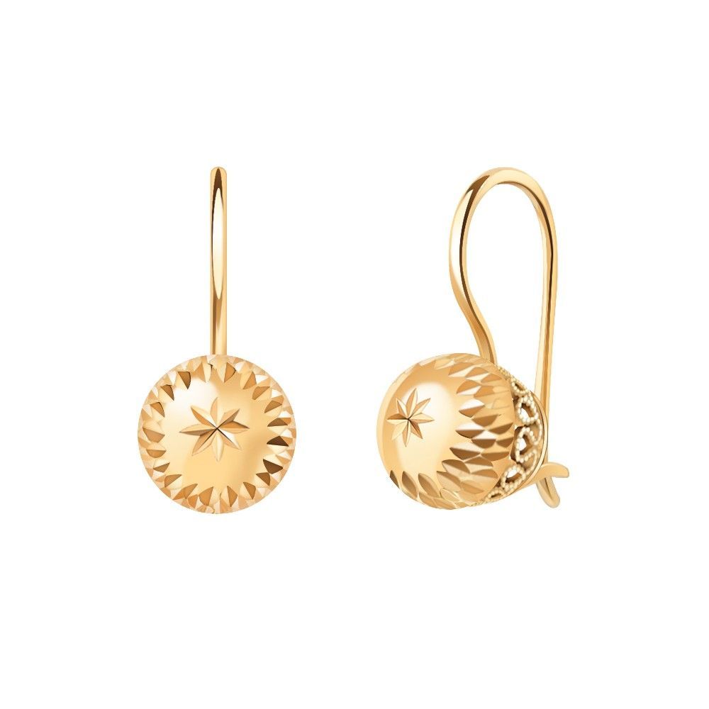 Серьги Шары с алмазной гранью из красного золота 585 2612а