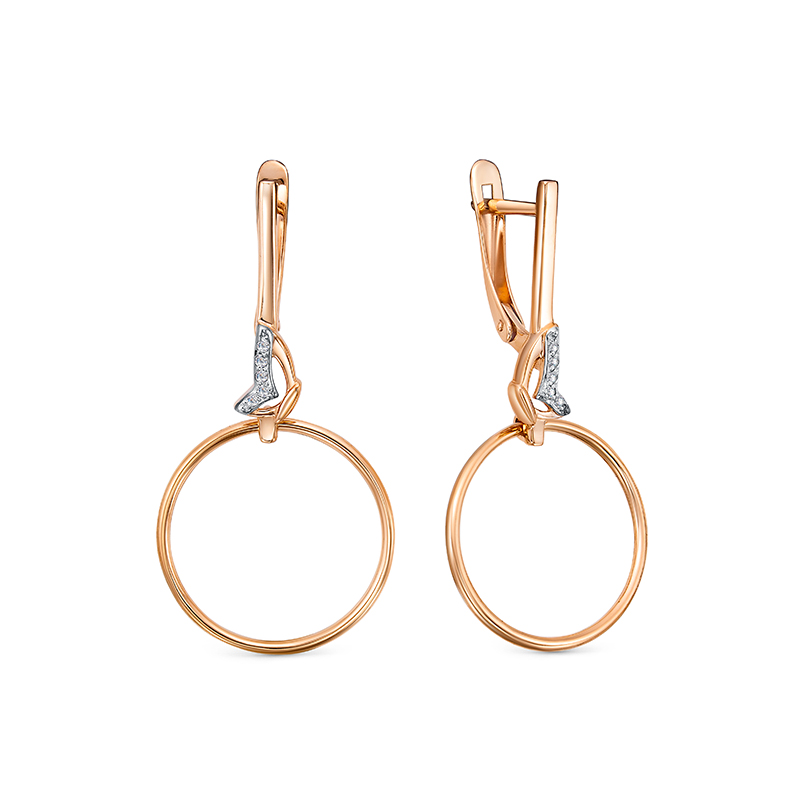 Серьги с фианитами из красного золота 585 с родированием 2498607 1 1 1