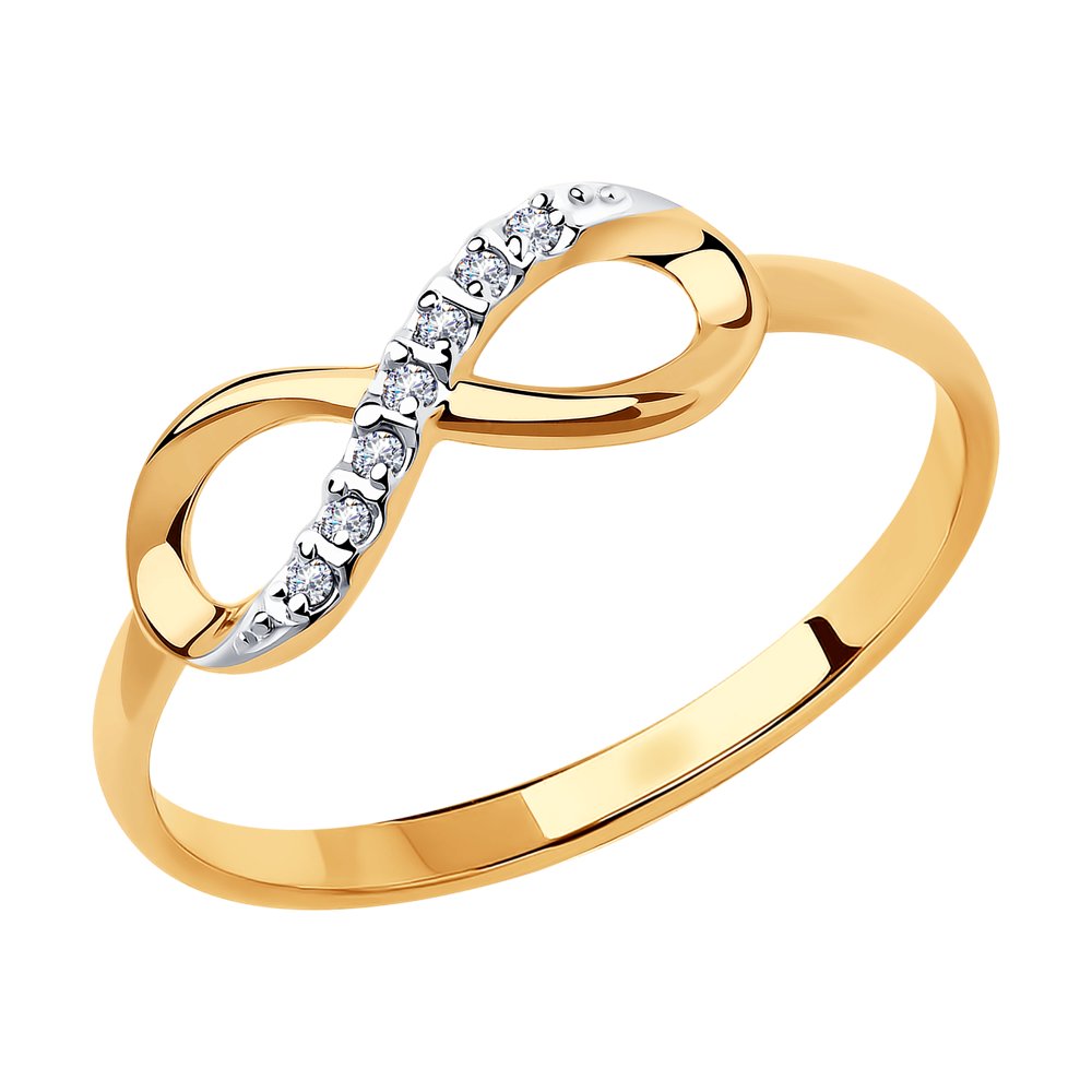 Кольцо с фианитами из красного золота 375 с родированием 