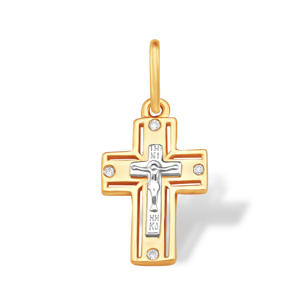 Крест с бриллиантами из красного золота 585