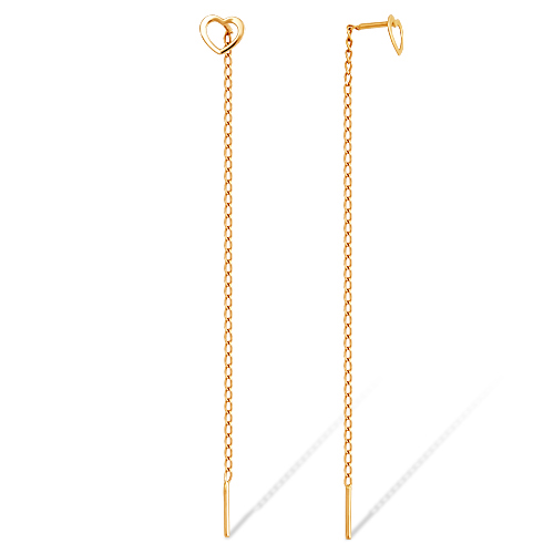 Серьги-продевки Сердца из красного золота 585 С1005674