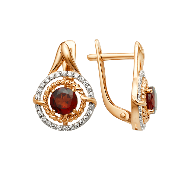 Серьги с фианитами из красного золота 585
