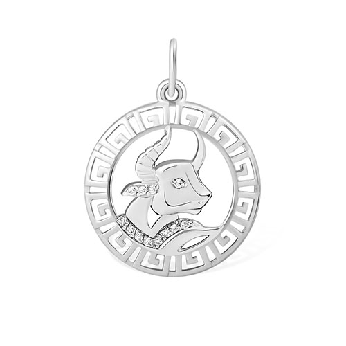 Подвеска знак зодиака Телец с фианитами из серебра 925 с родированием 1310015136-501