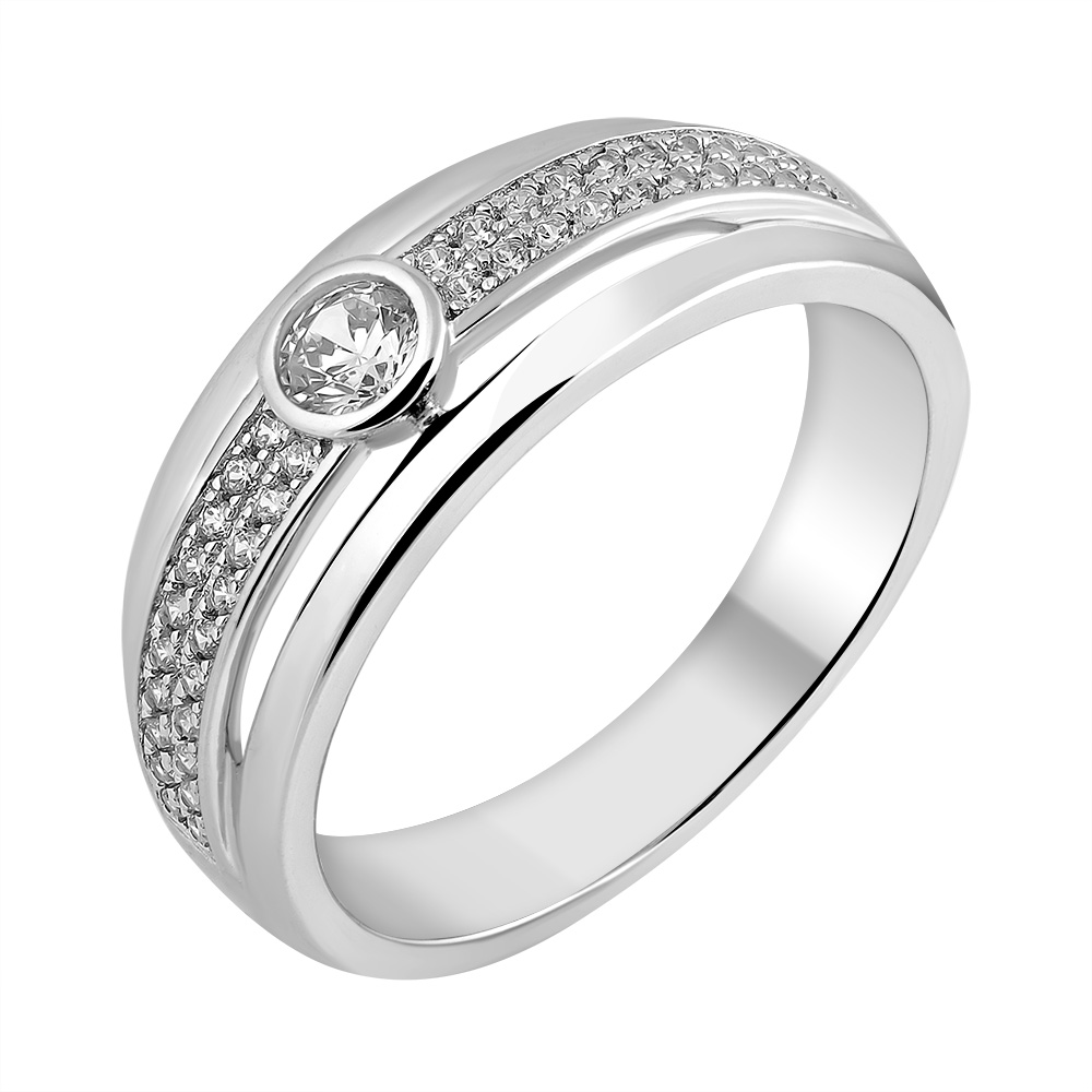 Серебряное кольцо с фианитами из серебра 925 с родированием