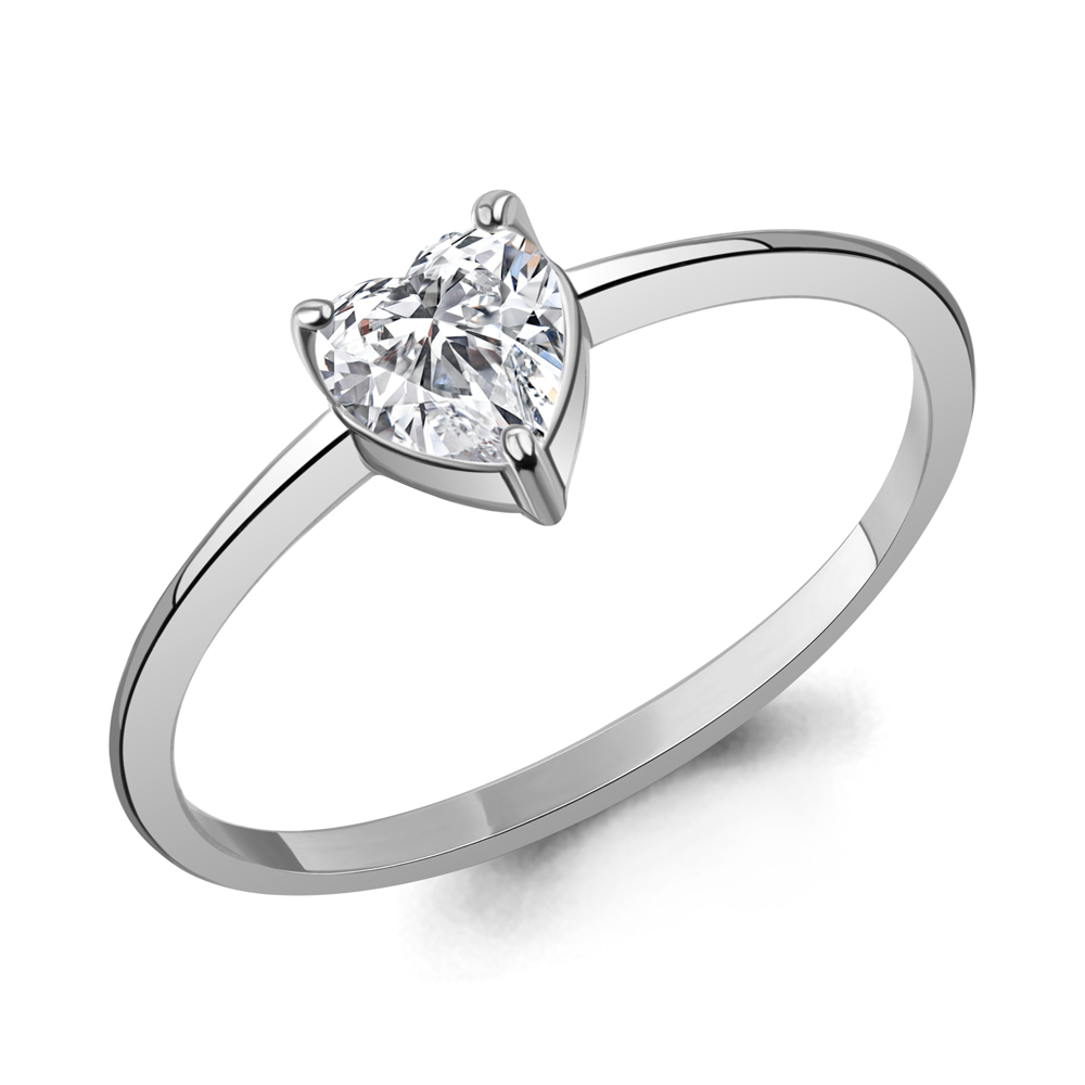 Кольцо Сердце с фианитом из серебра 925 с родированием 600303.5