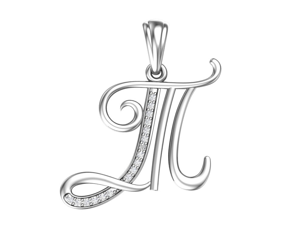 Подвеска-буква Т с фианитами из серебра 925 с родированием