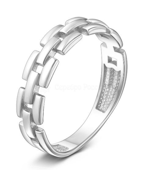 Кольцо без камней из серебра 925 с родированием 10-1349