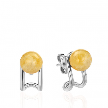 Серьги-пусеты с янтарем из серебра 925 220 0814 505