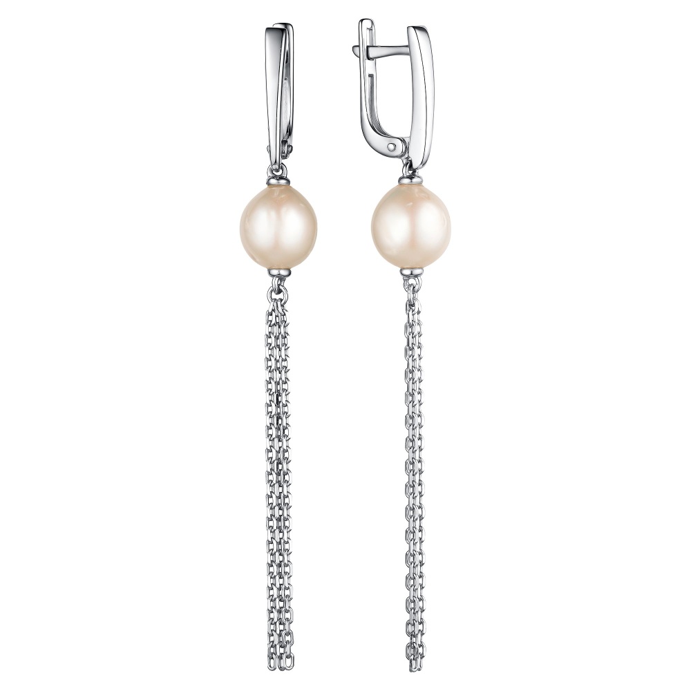 Серьги с жемчугом из серебра 925 с родированием 02-3662/00ЖБ-00