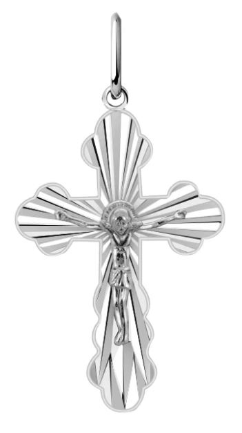 Крест с алмазной гранью из серебра 925 с родированием