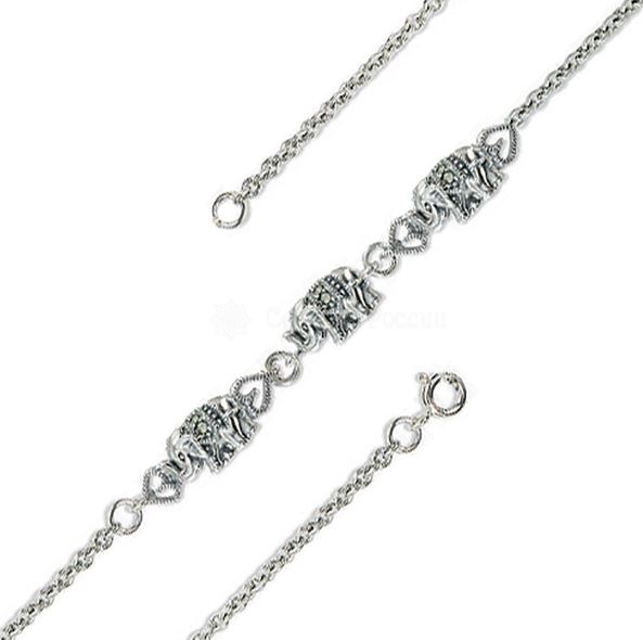 Браслет Слоны с марказитами из серебра 925 с оксидированием BR0754-MAC